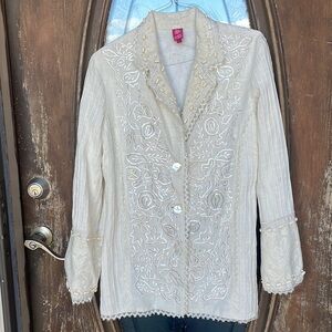 Vintage white Sandy Starkman Beaded cream Blazer! Size lg